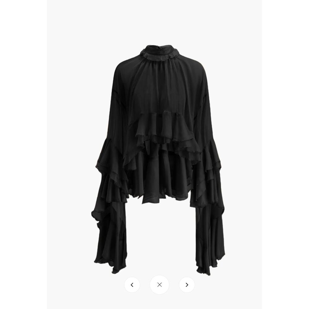 NWT Commense Sheer Turtleneck Ruffle Chiffon Blouse Sz M